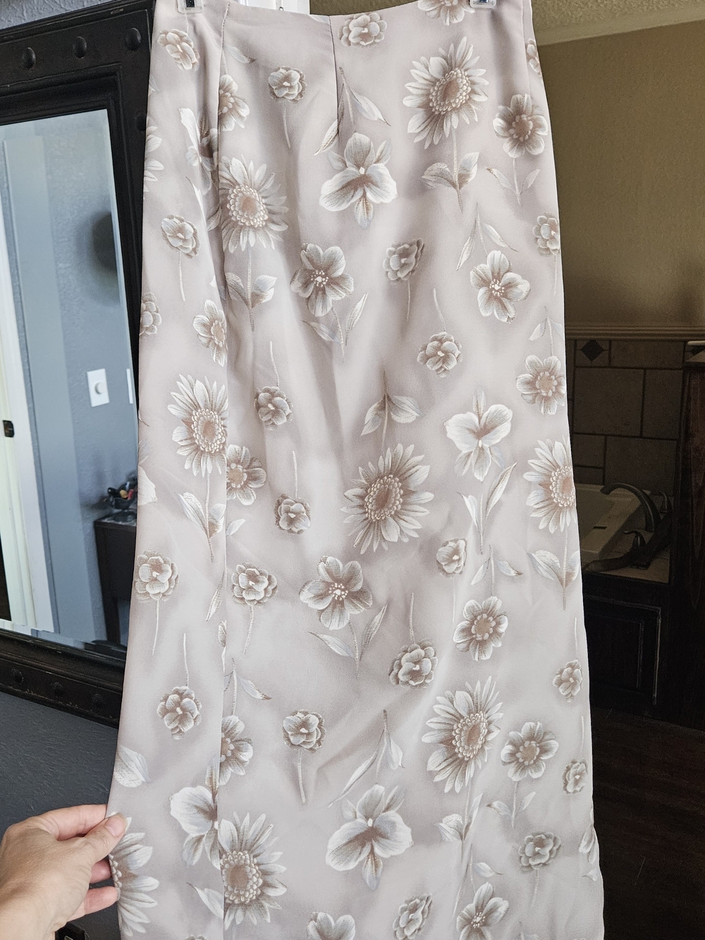 Floral Midi Skirt in Toupe, Brown, Cream And Slate Blue